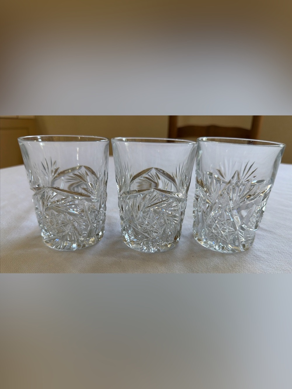 VTG Pinwheel & Fan Star Faceted Cut Crystal Tumbler Glass - Clear, set of 3-8 oz